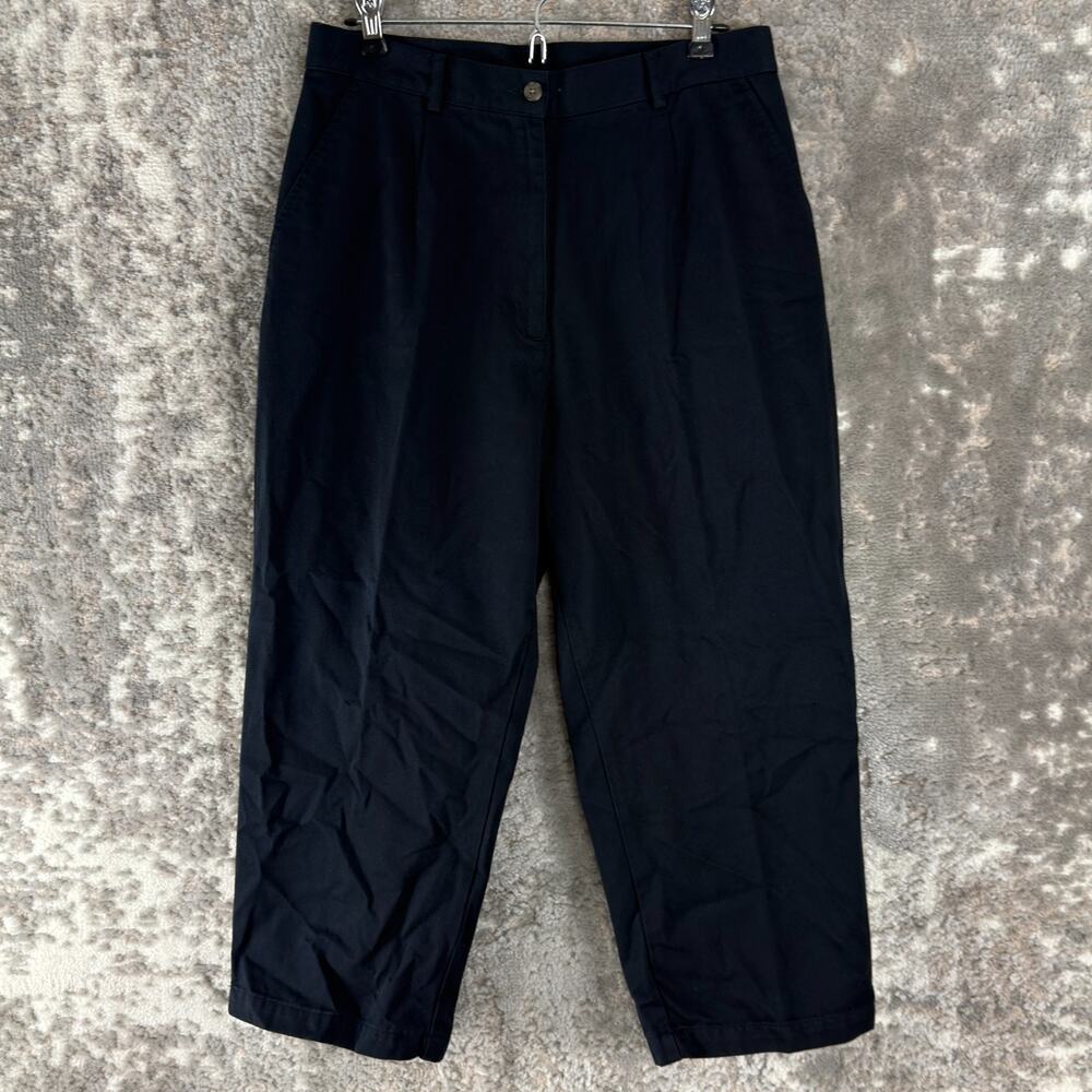 LL Bean‎ Size 12 Minimalist Preppy Straight Leg Ankle Pants Navy Button Zip